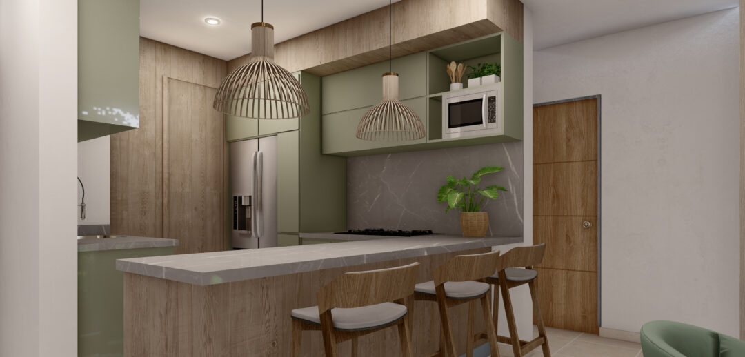 Cocina frontal del Departamento Costa en Mazatlán