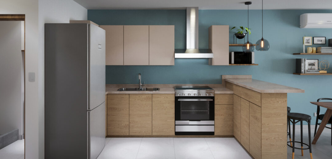 Cocina del departamento modelo Tempus del desarrollo Bloom en Culiacán