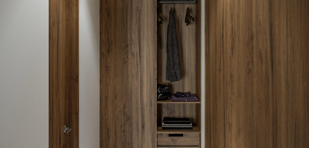 Vestidor de la récamara principal del departamento modelo Tempus del desarrollo Bloom en Culiacán