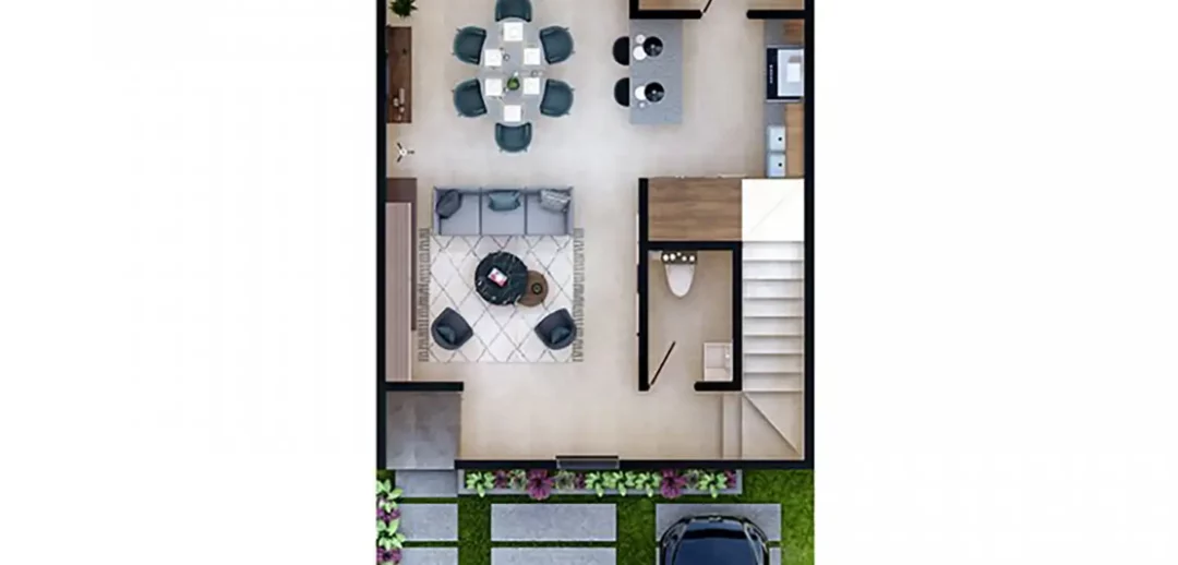 Plano de la planta del modelo de casa Sol en el desarrollo Capittala León