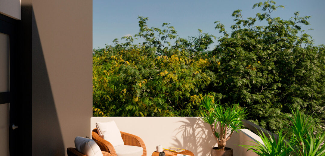 Patio del modelo de casa Bastian en el desarrollo Sonterra II en Mazatlán