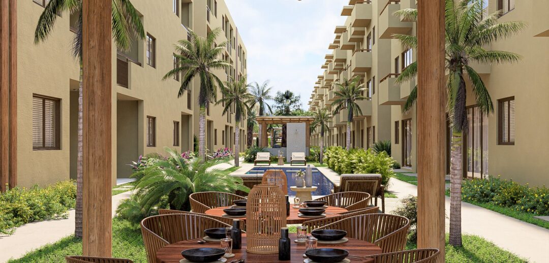 Vista del área común de Oceanna Mazatlán, un exclusivo desarrollo de departamentos frente al mar en Mazatlán.