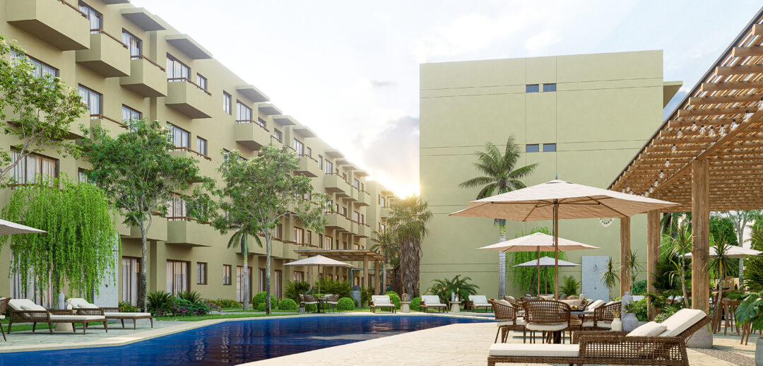 Vista de la alberca 2 de Oceanna Mazatlán, un exclusivo desarrollo de departamentos frente al mar en Mazatlán.