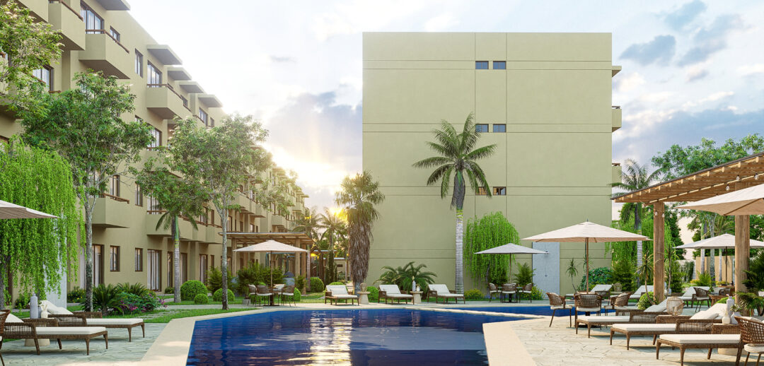Vista de la alberca 3 de Oceanna Mazatlán, un exclusivo desarrollo de departamentos frente al mar en Mazatlán.