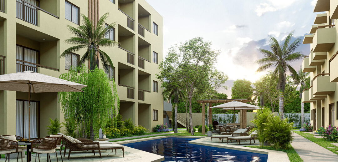 Vista de la alberca 4 de Oceanna Mazatlán, un exclusivo desarrollo de departamentos frente al mar en Mazatlán.