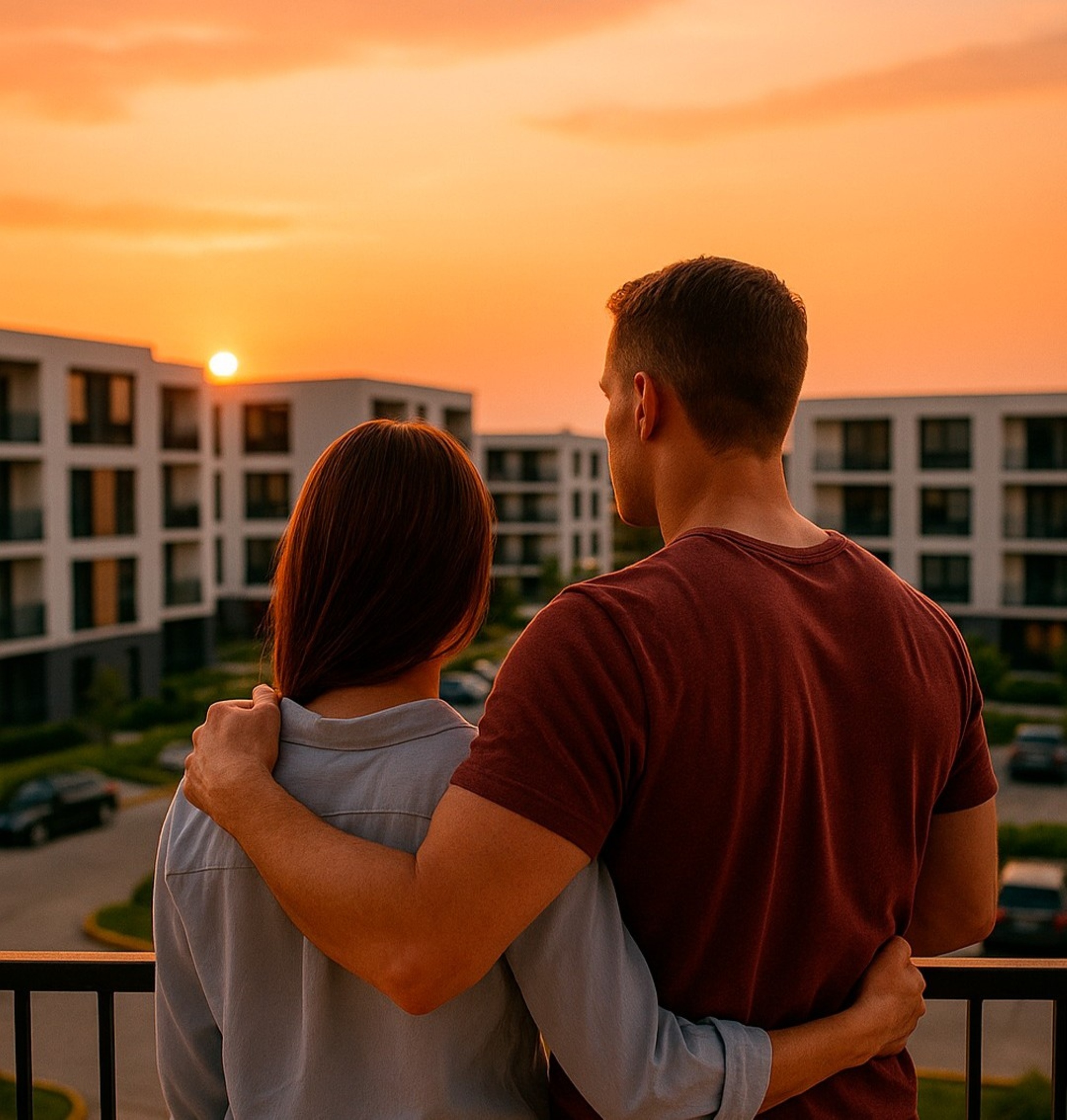 Pareja apreciando el atardecer desde el balcon en Capittala León